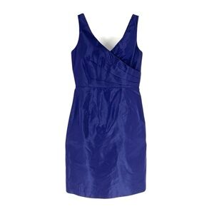 J Crew Silk Dress Womens Size 2P Blue Shantung Pleated Surplice Bodice